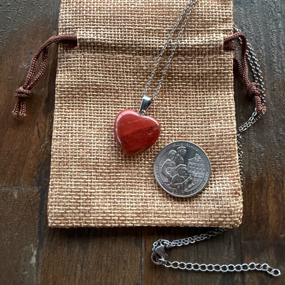 Red Jasper Necklace Red Jasper Pendant Crystal Heart Necklace - Picture 2 of 2